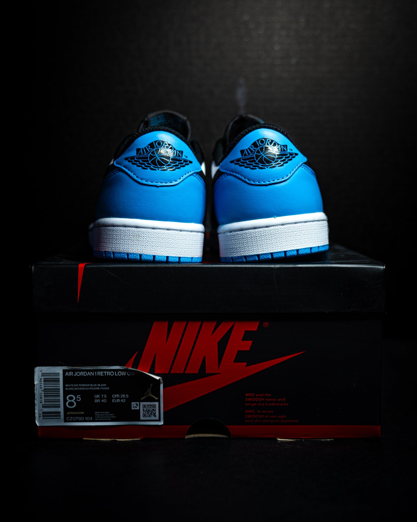 Jordan 1 Retro Low OG Black Dark Powder Blue